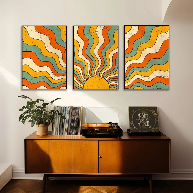 Vintage 70s Sun Psychedelic Abstract Colour Gradient Bohemian Art Poster Canvas Painting And Prints Picture For Room Home Decor