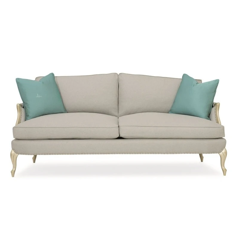 French light luxury solid wood sofa fabric American champagne gold three-person sofa small apartment European studio retro 4