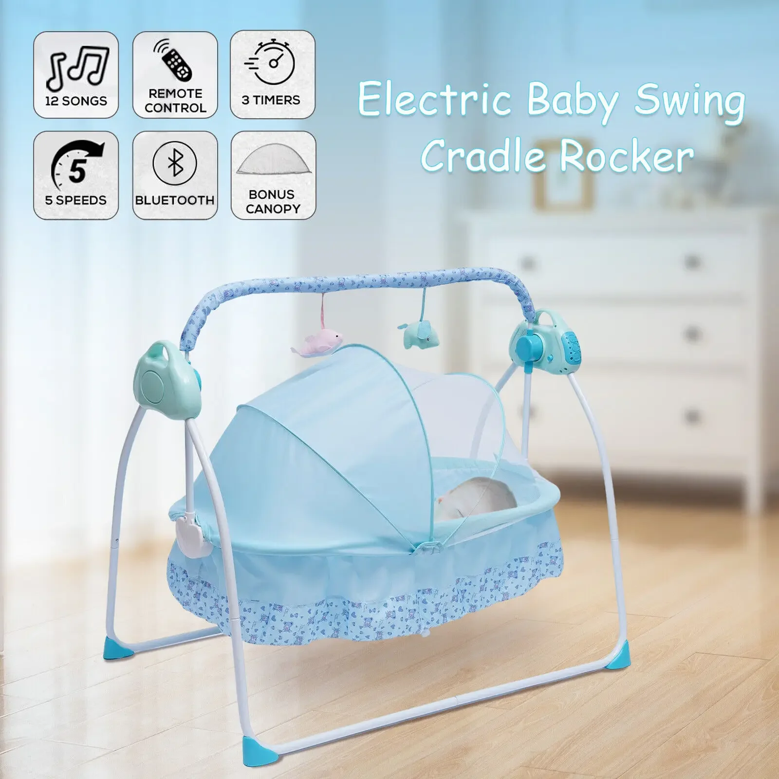 Altalena elettrica portatile Culla per culla Culla automatica Altalena musicale per bambini Letto per dormire con telecomando Bluetooth