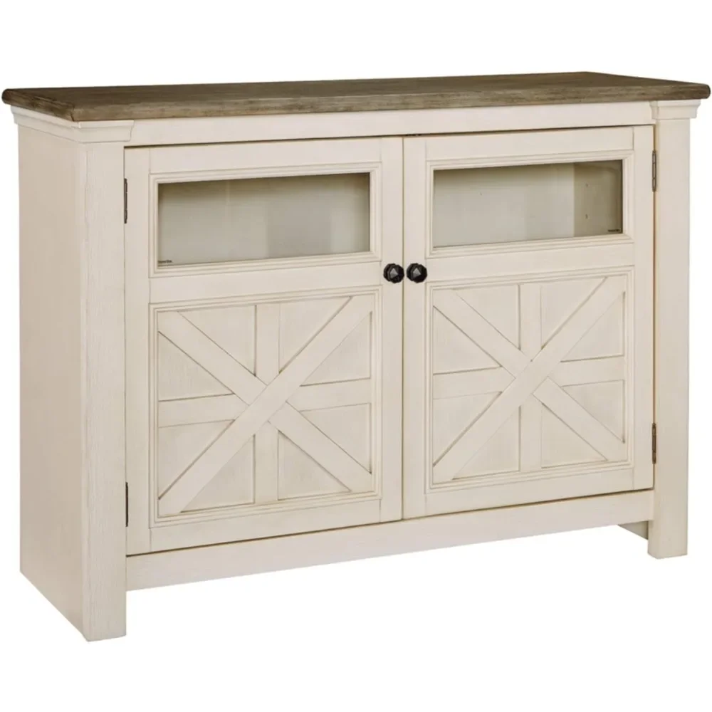 

Bolanburg Farmhouse TV Stand Fits TVs up to 48", 2 Cabinet Doors and Adjustable Storage Shelves, Whitewash & Light Brown