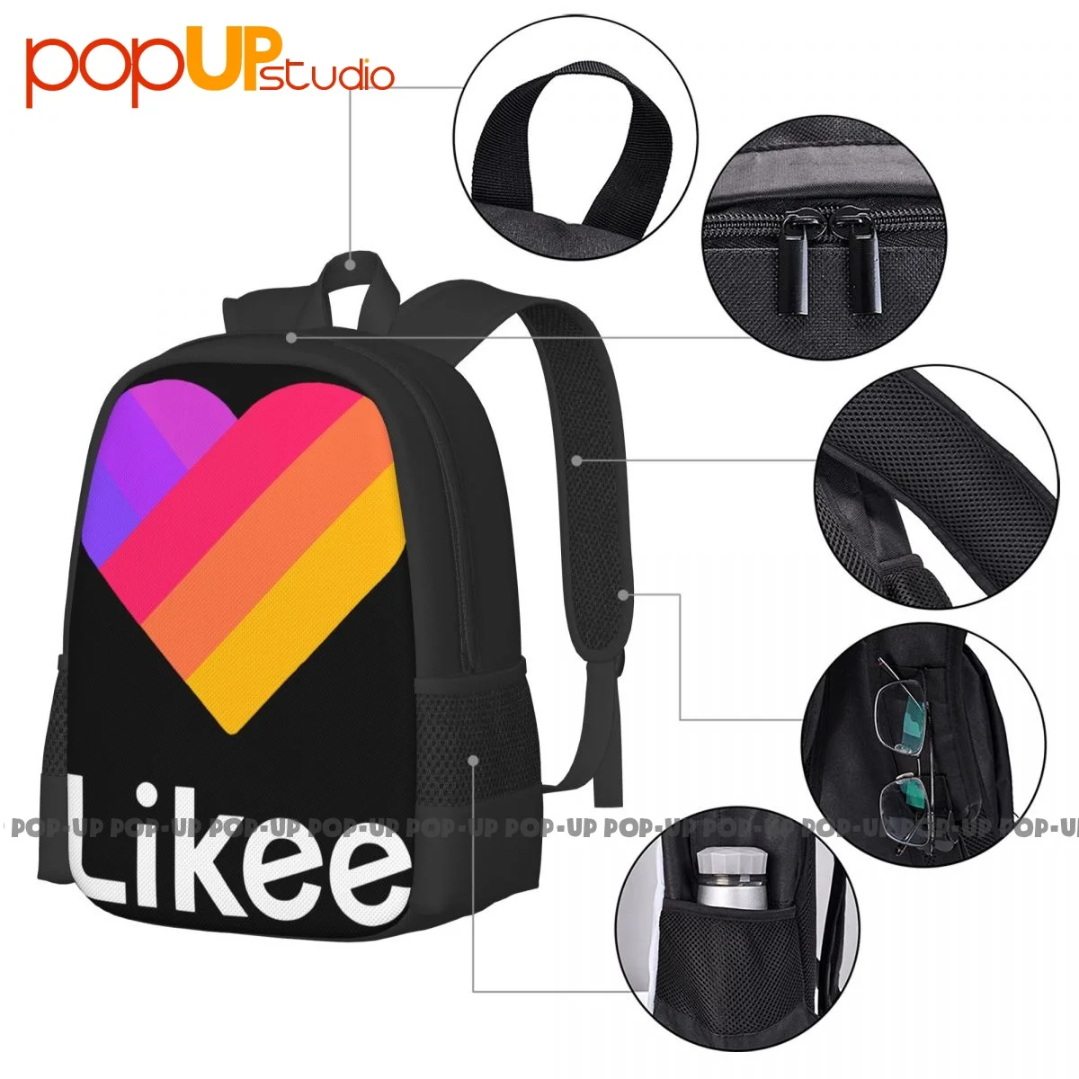 VEKEE-Sac à dos avec application vekee Coussins, sac de sport pliable, sac d'école mignon, grande capacité