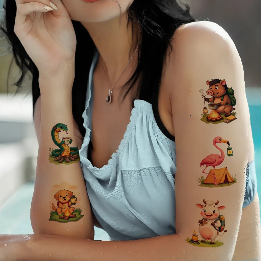 28 قطعة الوشم المؤقت الحيوان التخييم مقاوم للماء طويلة الأمد ملصقات الجسم تصاميم الوشم ملصقات الوشم المؤقت ل