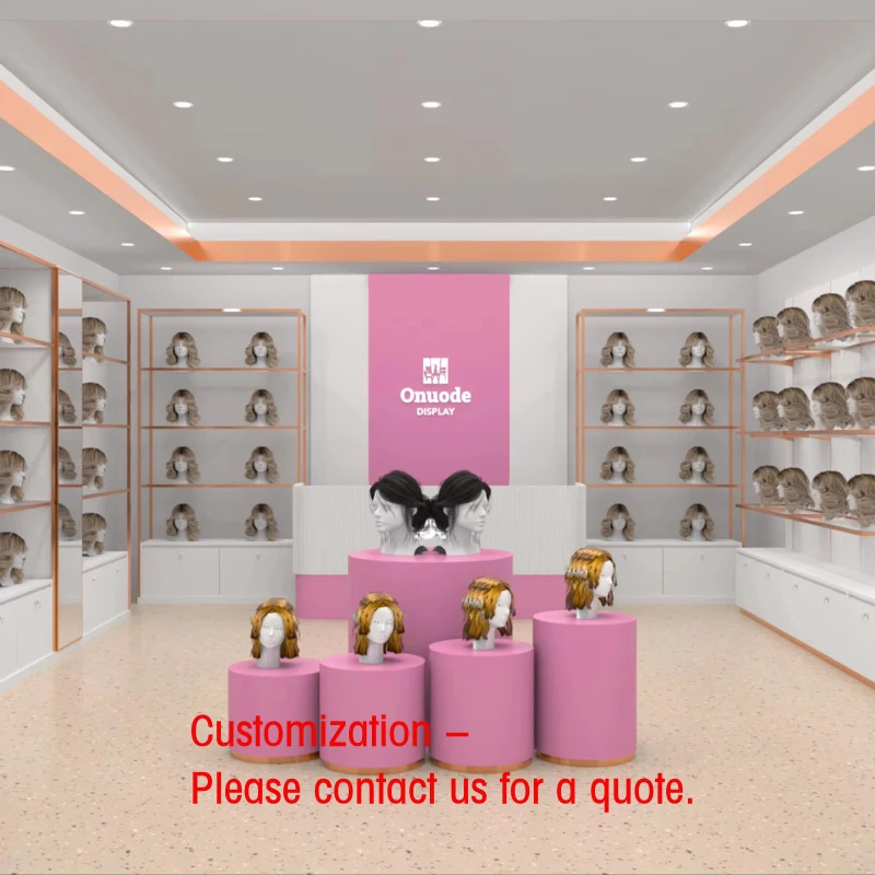 custom.LED-Lit Beauty Shop Wig Display Showcase Furniture Hair Extension Salon Wall Display Wig Design