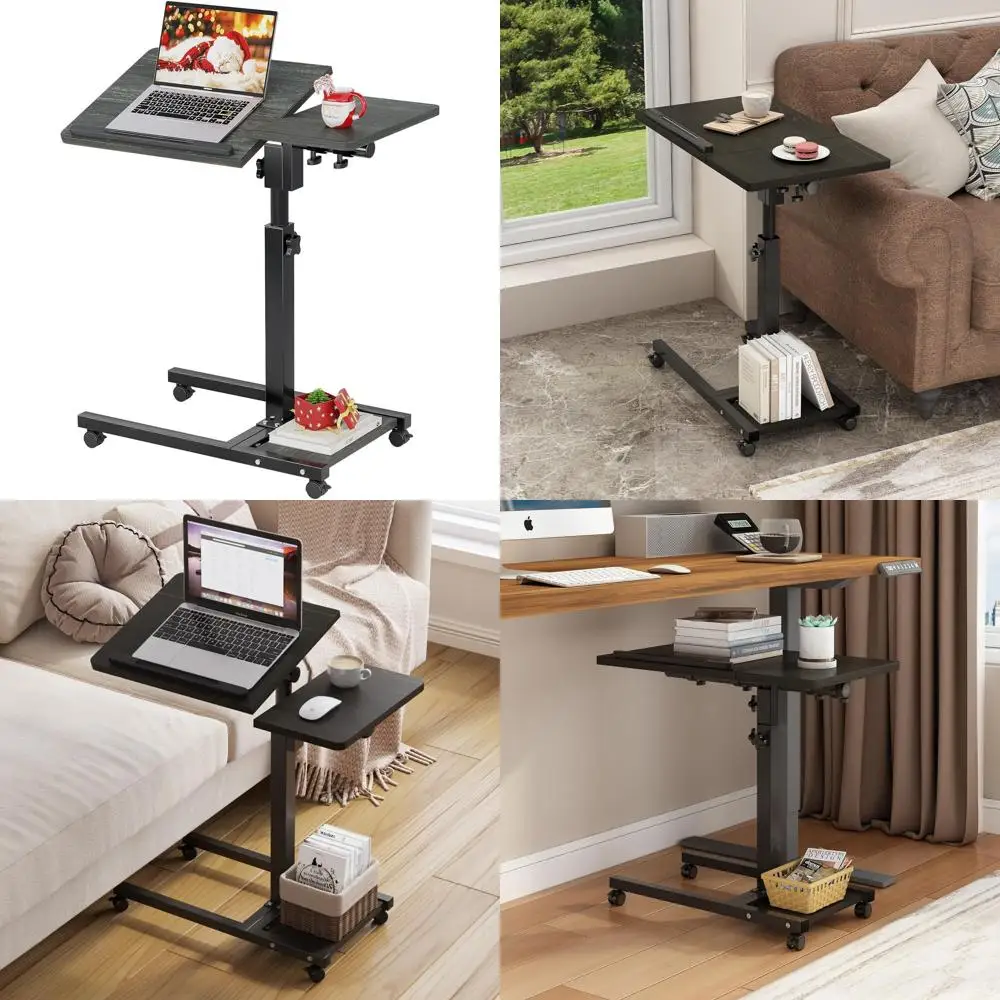

Portable Adjustable Laptop Desk Stand with Wheels and Mouse Pad for Bed, Office, and Sofa (Black)