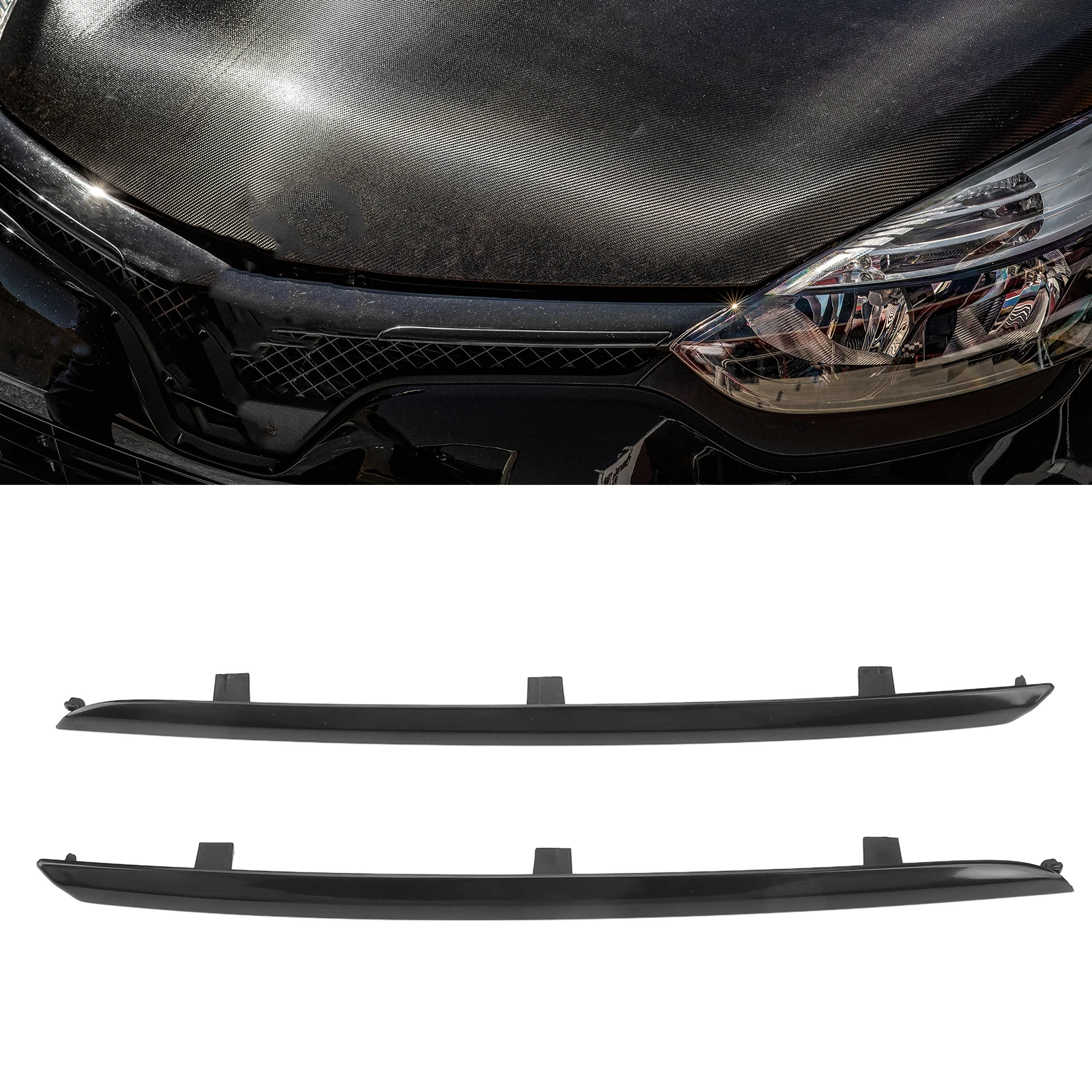 Garnitures de moulage de calandre de pare-chocs avant noir brillant, 620759133R, 620744268R, Renault Clio IV Facelift 2016 à 2019