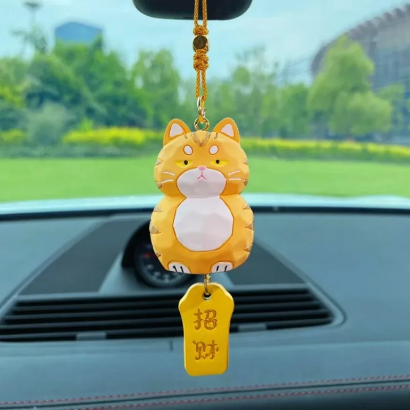 Xgnvpy Car Cute Wooden Carving Cat Interior Decoration Rearview Mirror Hanging Accessory Red Cartoon Style Car Pendant