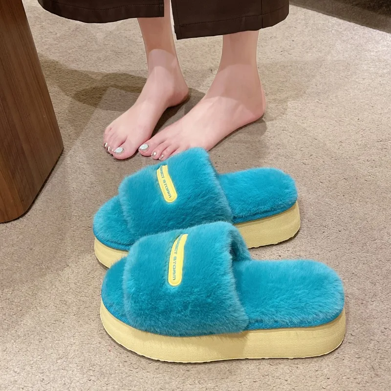 2024 Winter New Cotton Slippers Thick Bottom Fur Shoes Outer Wear Comfortable Leisure Hundred Senior One Word Drags