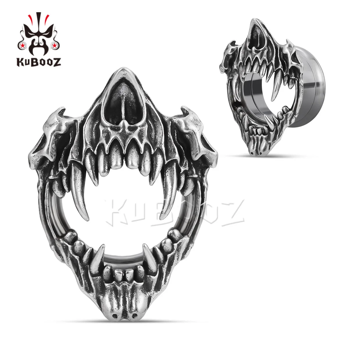 KUBOOZ Punk Exaggerated Fangs Ear Tunnel Plugs Stainless Steel Ear Gauges Expander Body Jewelry for Men And Women 1 Pair