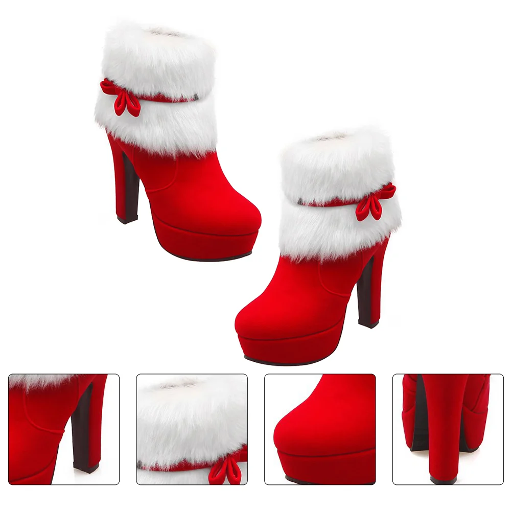 

Christmas Booties Ankle Shoes Cowgirl Boots Women's Short Lining Fiber Plush Sneakers for