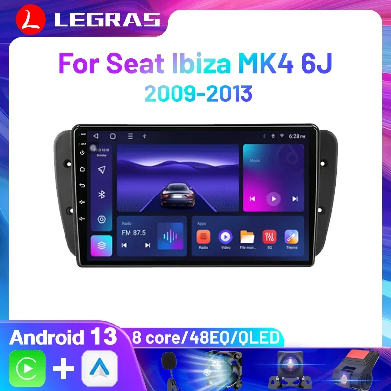 Автомобильная стереосистема для Seat Ibiza 6j 2009-2013 MK4 Wireless Carplay Android Auto Мультимедийный видеоплеер 2din GPS FM DSP Головное устройство