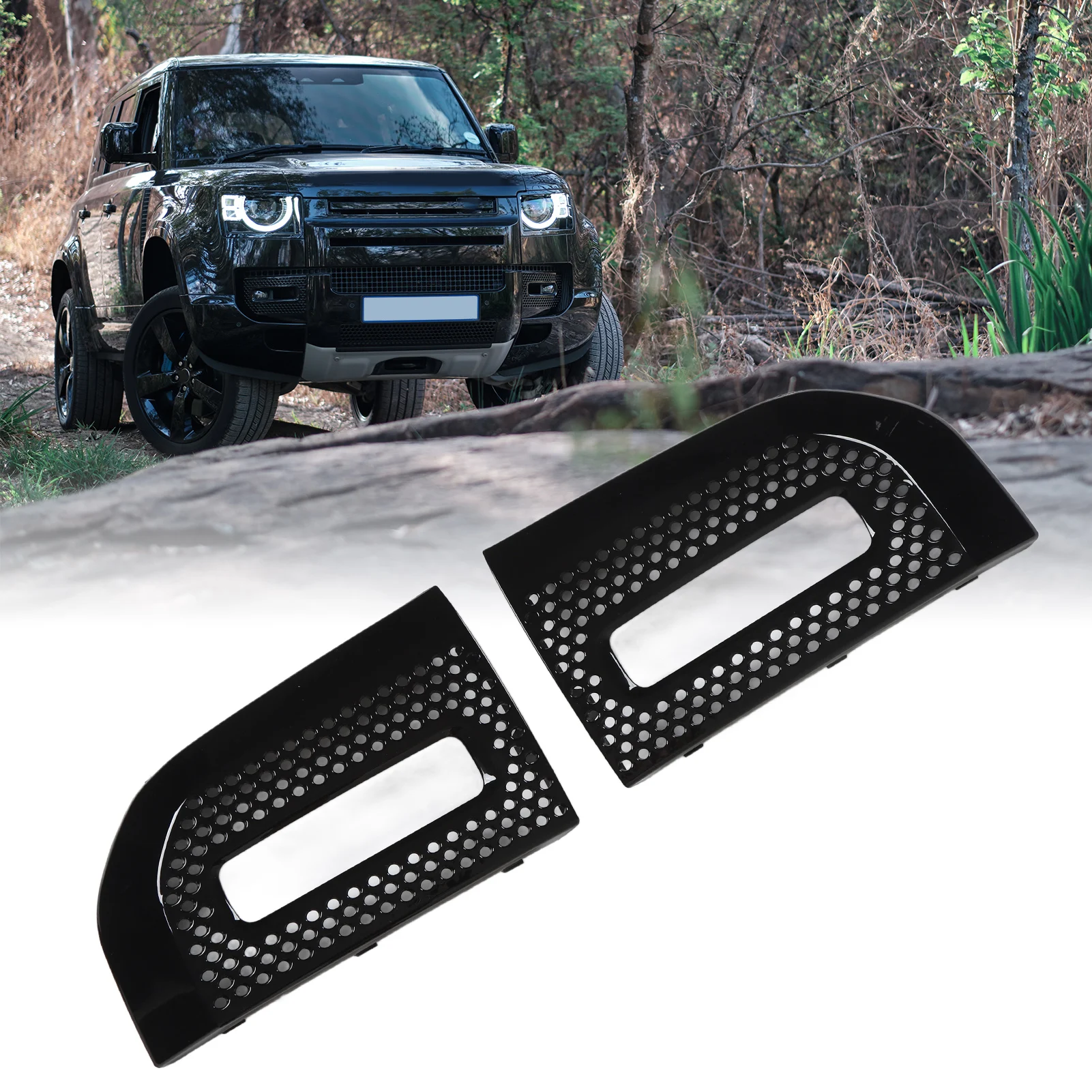 

Car Gloss Black Fog Light Grille Cover Trim Bezel LR129432 Replacement for Land Rover Defender 90 110 130 L663 2020 and Up