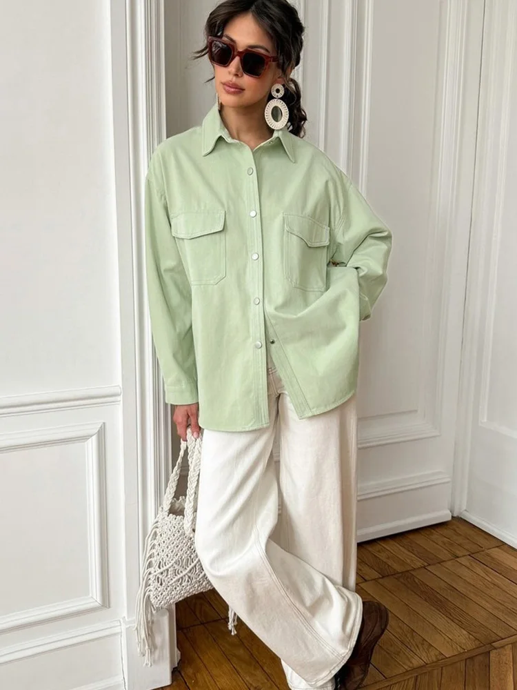 Tossy Cotton Button Up Shirt Turn Down Collar Oversized Long Sleeve Chest Pockets Snap Button Cotton Casual Office Shirt 2026