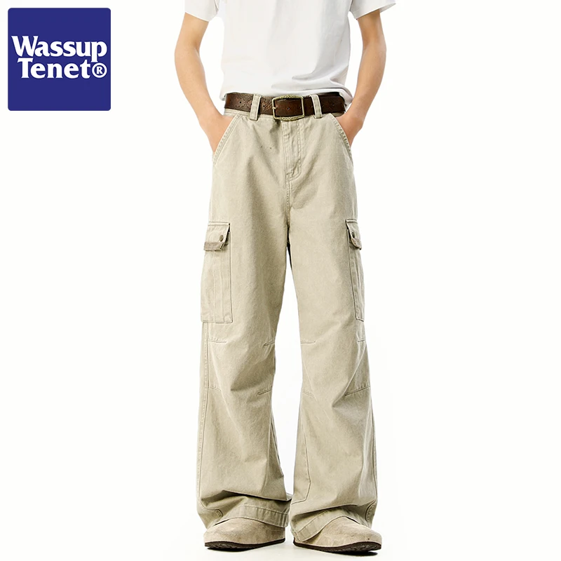 Wassup Tenet Vintage Work Pants Men's Spring Trendy Brand Weathered CleanFit Loose Wide Leg Long Pants Casual Straight Leg Co...