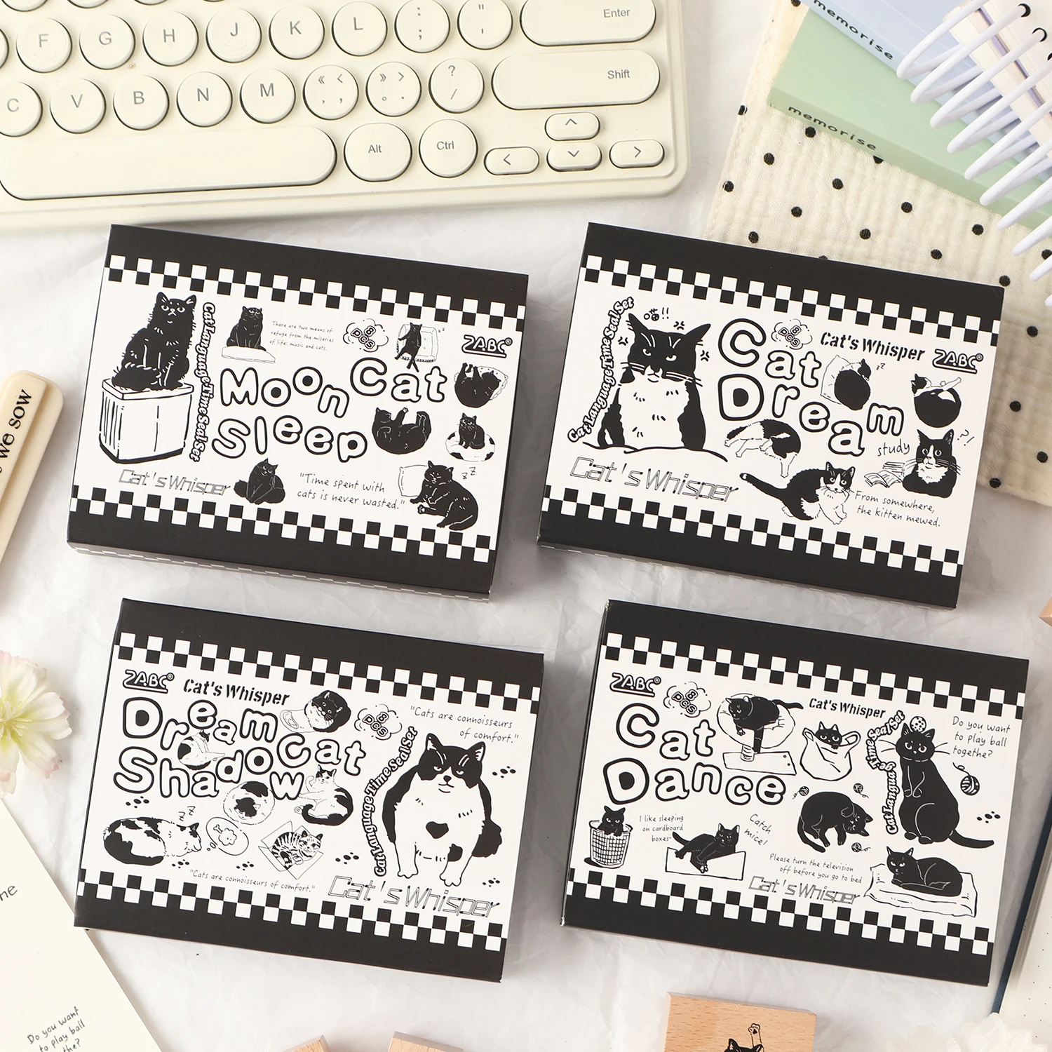 مجلة الذهاب 8 قطعة/صندوق لطيف القط ختم خشبي القط مذكرات ألبوم صور Diy بها بنفسك سكرابوكينغ المواد الزخرفية متنوعة الخشب ختم هدية #2