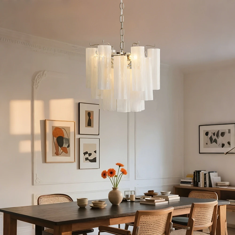 Round White Glass Pendant Light For Living Room Villa Plum Blossom Tube Glass Chandelier Luxury