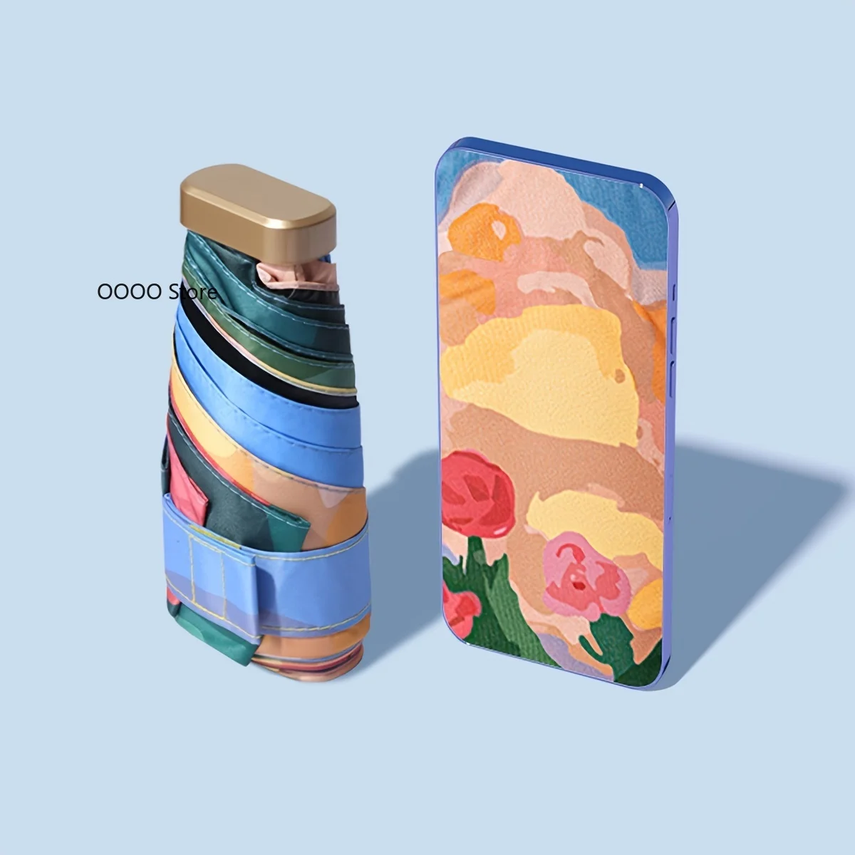 Mini-Sonnenschirm mit Rosen-Ölgemälde, kleiner Taschenschirm, Regenschirm, faltbarer Regenschirm, UV-Schutz, Sonnenschirm, Parasol