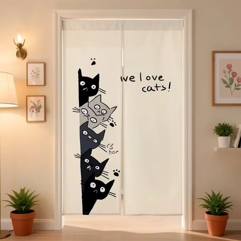VIKAMA Cute Cartoon Cat Half-Door Curtain, Simple and Adorable Pet Room Divider, Dust-Proof Home Decor Curtain