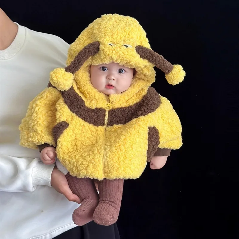 赤ちゃん女の子男の子蜂コスプレ衣装黄色のマントかわいいショール防風フード付きケープ冬秋クリスマスパーティー衣装