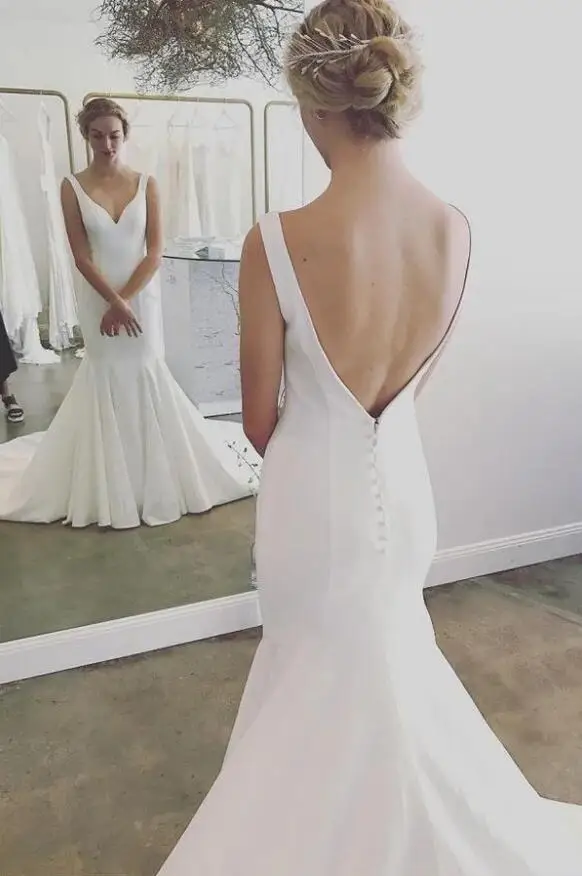 Abiti da sposa con scollo a v abiti da sposa a sirena dal Design semplice Vestidos De Novia