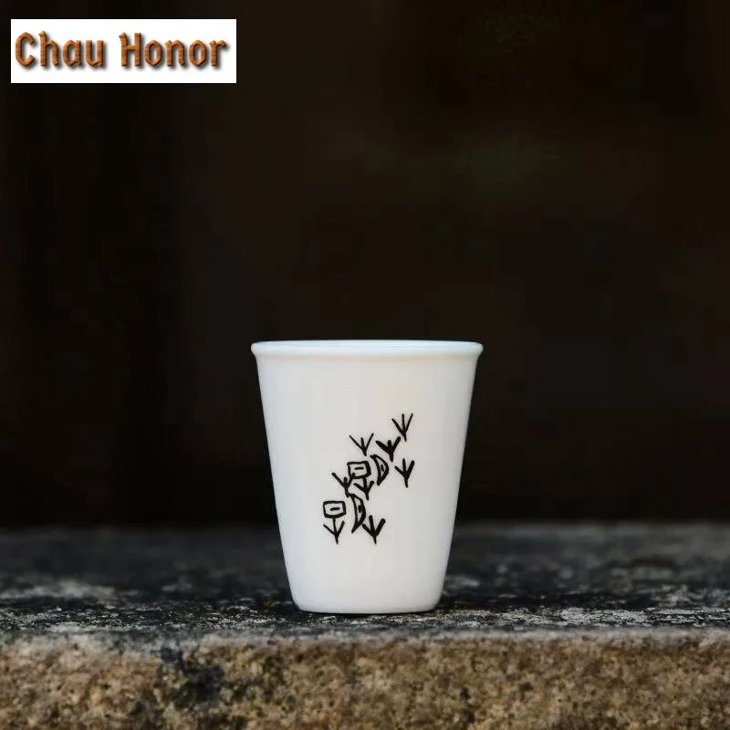 2pc/set China Oracle Bone Oracle Time Ceramic Teacup Creative White Porcelain Smelling Cup Small Tasting Mug Kung Fu Teaset 40ml