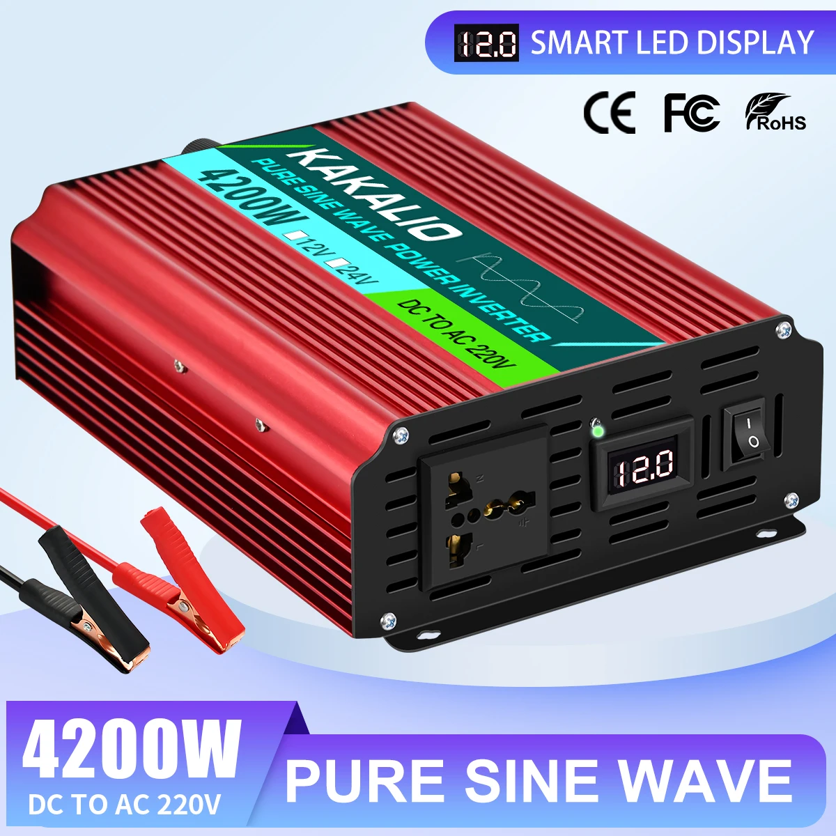 Pure sine wave inverter universal socket High power 3200W 4200W 5200W 7000W 8000W Portable converter 50HZ DC 12v/24v to AC 220v