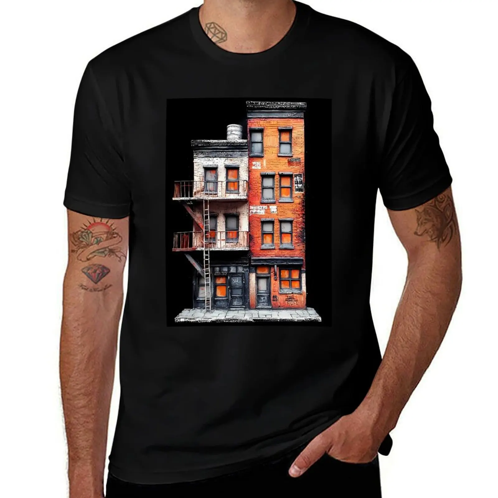 

Buildings are stacked against a dark background. T-Shirt anime shirts graphic cotton graphic tees shirts graphic tee men