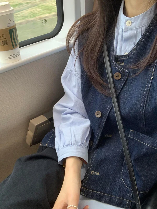 

Женская джинсовая жилетка в стиле ретро «Гонконг», свободного кроя, для весны и лета, маленький размер, повседневный стиль