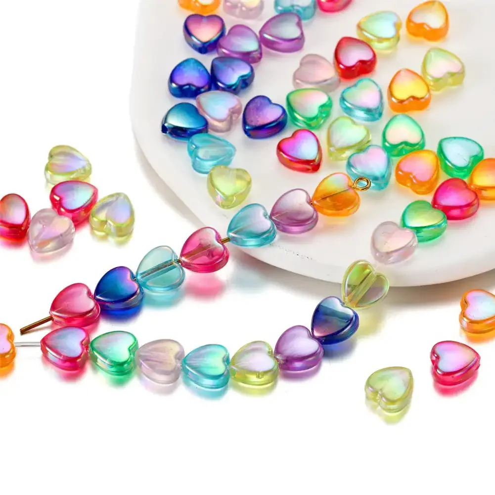 50pcs 9mm Colorful Heart Beads Jewelry Making Loose Spacer Beads DIY Handmade Necklace Bracelet Acrylic Beads Stress Relief Toy