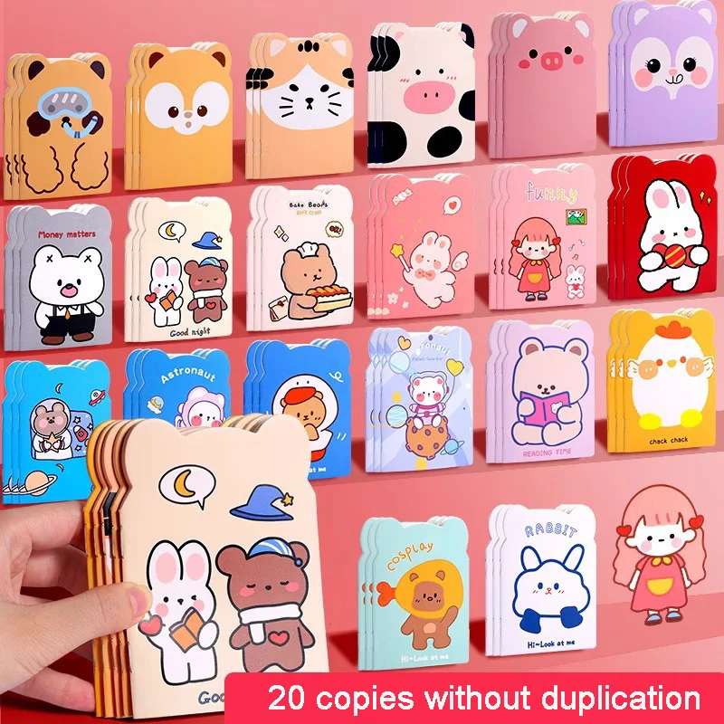 20pcs Cartoon Mini Notebook Cute Styling Portable Small Note Diary Kid's Pocket Book  Booklet Prize