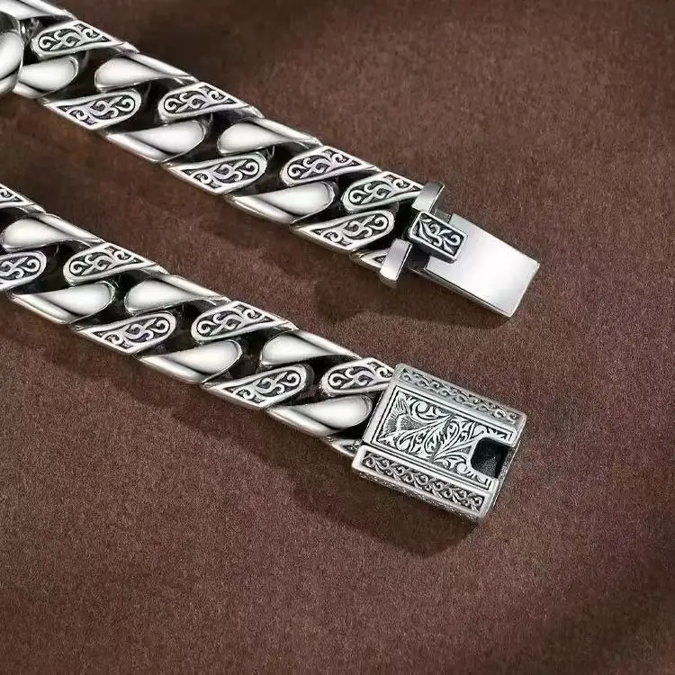 Factory Price Tang Grass Pattern Thai Silver Punk Motorcycle Bracelet Fashion Couple Wristband Creative Jewelry Gift For Boyfrie