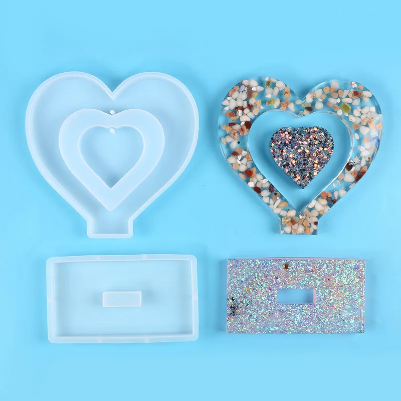 3D Heart Resin Mold Silicone Craft Supplies DIY Epoxy Photo Frame Maker for Arts and Crafts Home Decoration