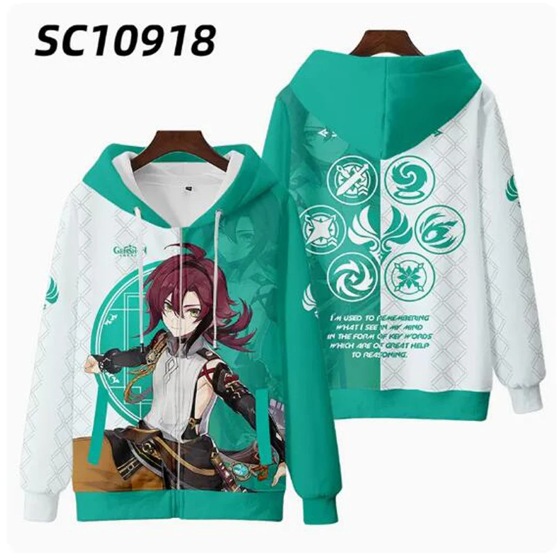 Hot Game Genshin Tác Động 3D In Hình Khóa Kéo Lên Nữ/Nam Hoodie Nỉ Shikanoin Heizou Cosplay Dây Kéo Mũ Trùm Đầu Nam phù Hợp Với Áo