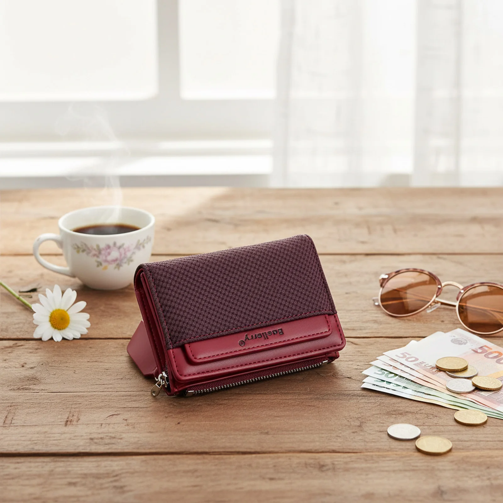 Women Short Wallet PU Leather Coin Purse Zippered Around Minimalist Korean Style for Daily Use Durable
