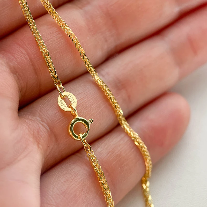 35-90cm 1.5mm Gold Color 925 Sterling Silver Chopin Chain Necklace Women Girls Italy Mens Jewelry Kolye Collane Collier Ketting