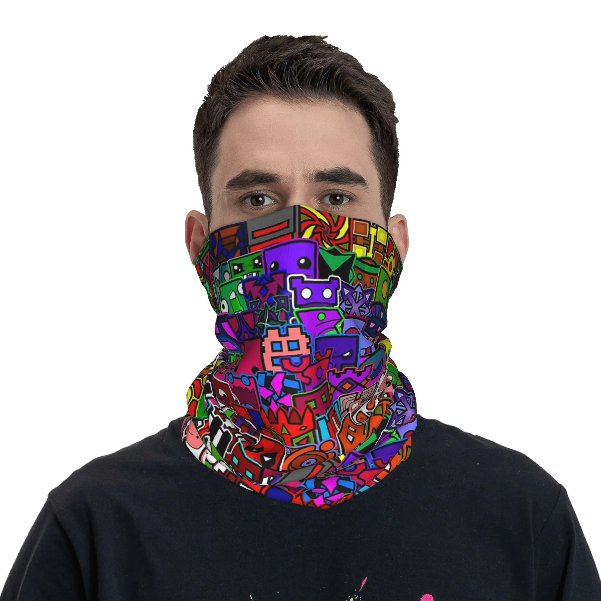 Videogame Geometry Dash Bandana Halsbeenkap Gedrukt Masker Sjaal Warme Fietssjaal Wandelen Vissen Unisex Volwassen Winddicht