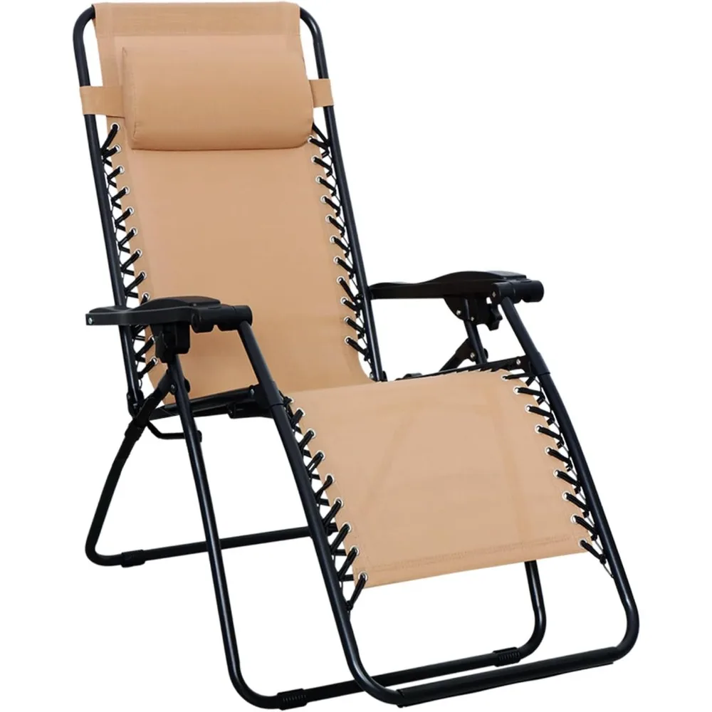 

Zero Gravity Lounge Chair with Pillow, Folding Reclining Adjustable Outdoor Patio Lawn Chair, Beige, 26 Inch