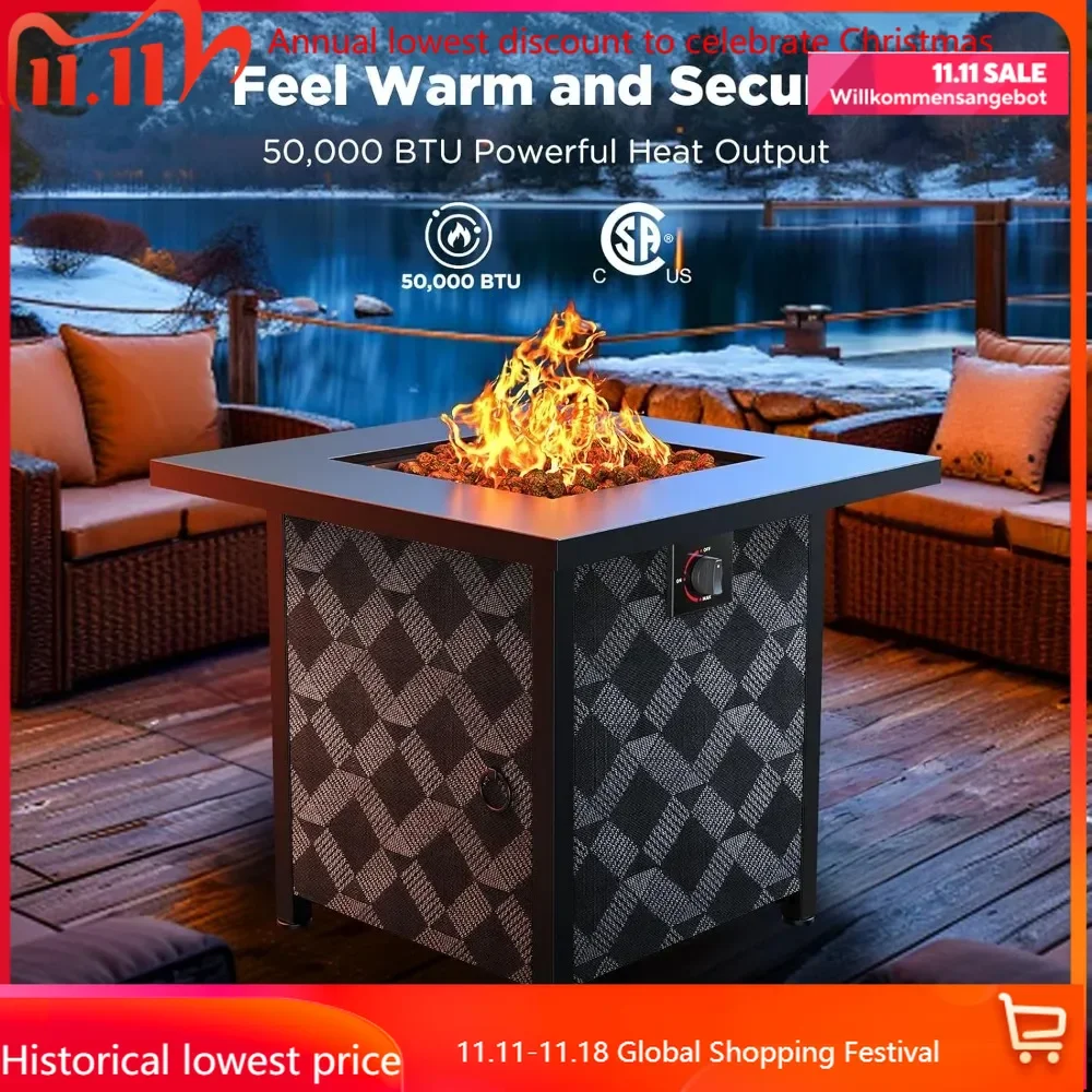 Pits 32″ Outdoor Gas Fire Pit, 50,000 BTU Square Fire Pit Table with Lava Rocks, 2-in-1 Fire Table with Removable Lid, CSA-