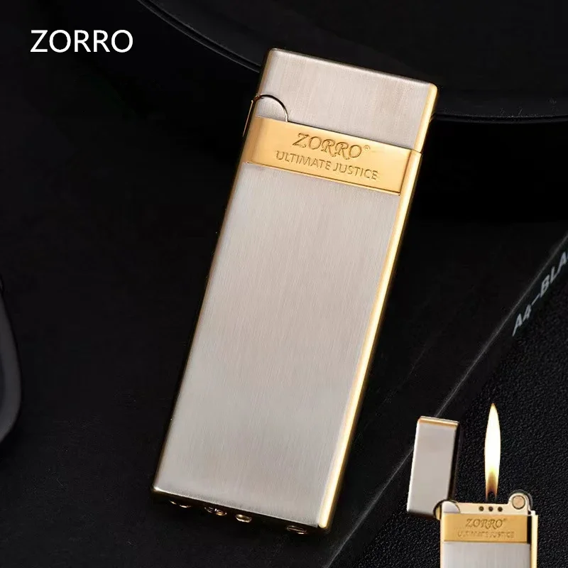 2024 New Zorro Brass Lighter Slim 5mm Inflatable Creative Grinding Wheel Portable Classic Windproof Lighter Smoking Men\'s Gift