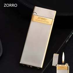 2024 New Zorro Brass Lighter Slim 5mm Inflatable Creative Grinding Wheel Portable Classic Windproof Lighter Smoking Men's Gift