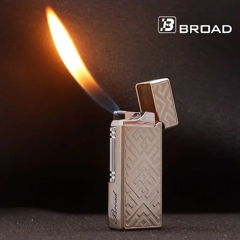 BROAD Flint Gas Lighter Butane Side Slip Grinding Wheel Lighters Cigarettes Accessories Cigar Smoking Lighters Gadgets for Men