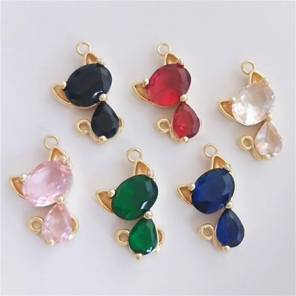 

14K Gold Cat Pendant with Double Hanging Cute Cat Charms Pendant DIY Bracelet Necklace Jewelry K406