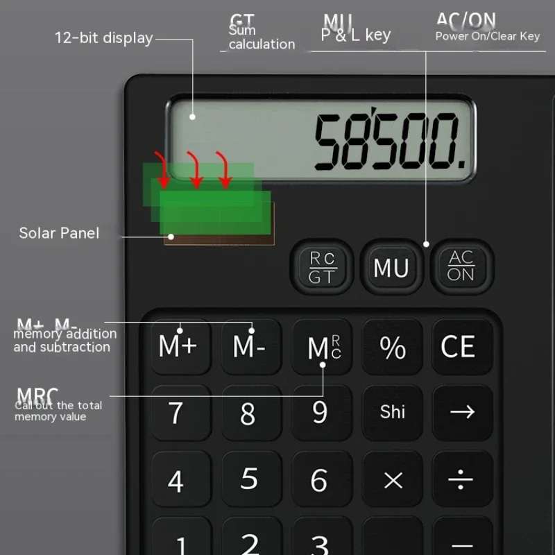 12-digit Solar LCD Handwriting Tablet Calculator Solar Button Battery Dual Power Supply Straight Tablet Business Office Student