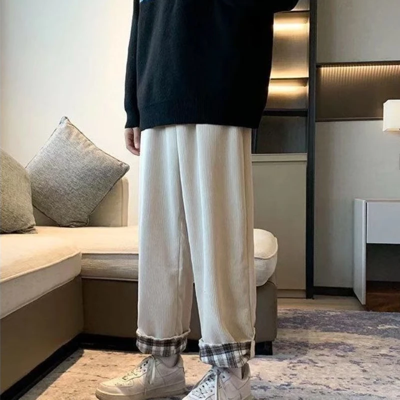 

Plaid Trousers Loose Fleece-lined and Extra Thick Man Sports Pants Corduroy Cool New in Y2k Harajuku Trend Sweatpants for Men
