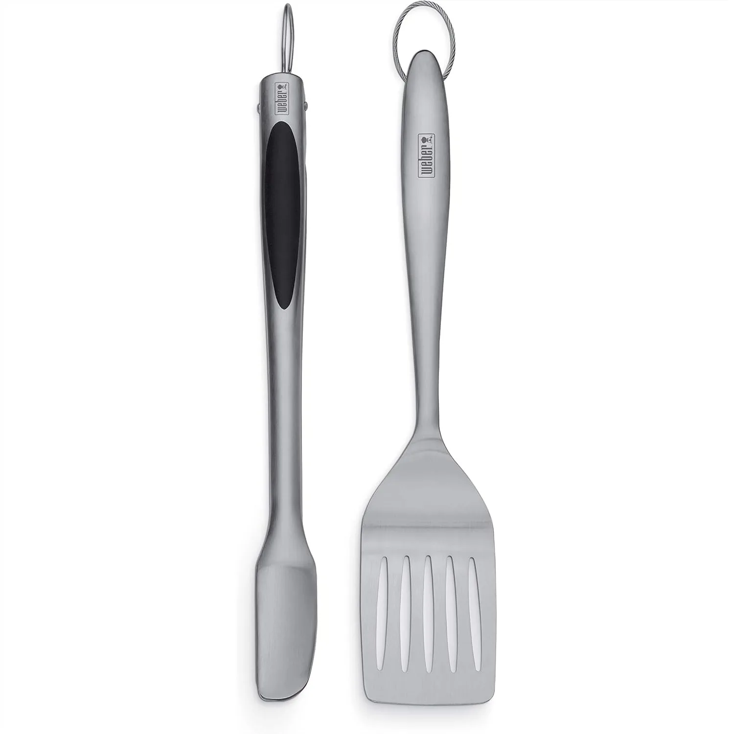 

2-Piece Stainless Steel Barbecue Tool Set with Easy-Grip Handles, Spatula and Locking Tongs for Grilling