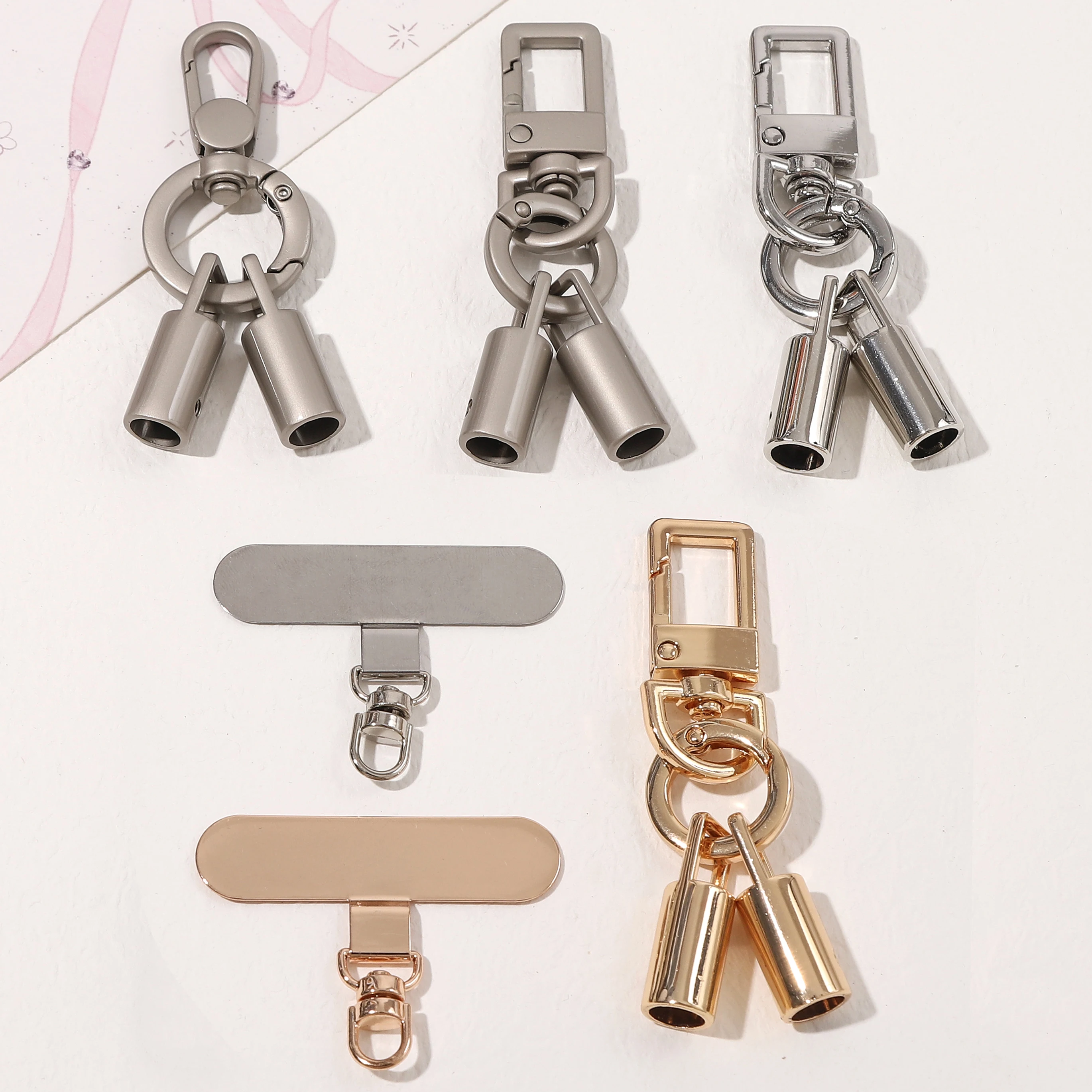 2pcs Alloy Swivel Trigger Clasp Set Round&Square Buckle with Dual Bell Cord End Caps for DIY Phone Lanyard Wrist Strap Bag Charm