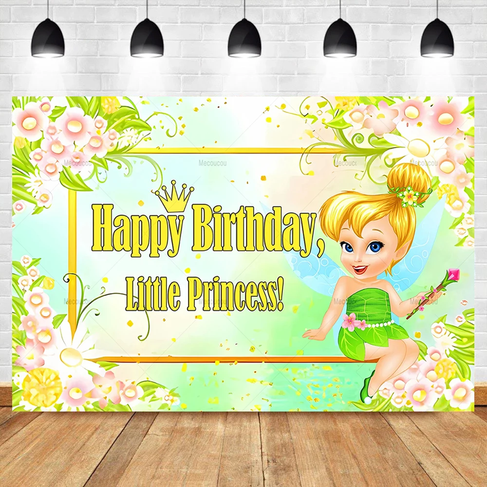 Green Tinkerbell Backdrop for Birthday Party Fairy Photo Backgrounds Fairy Theme Baby Shower Banner Custom Birthday Decoration