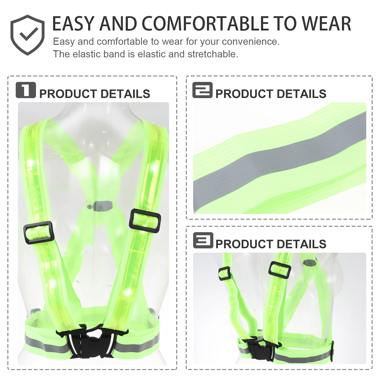 

LED Glow Vest Reflective Safety Gear Night Running Cycling Adjustable Elastic Visibility Outdoor Camping Hiking Tools