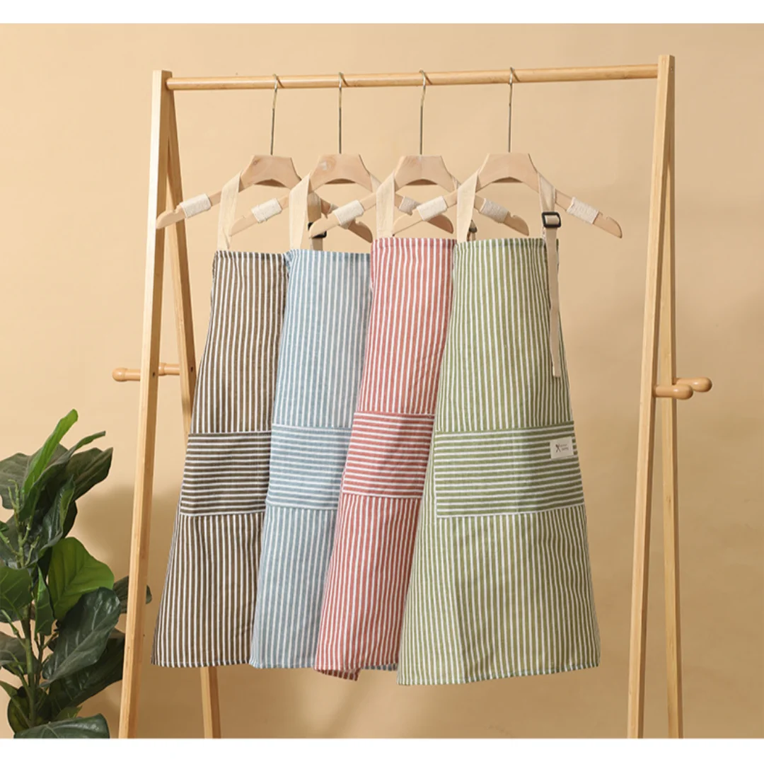 Cotto Linen Striped Apron With Thin Cotton Fabric Waistband For Stain Oil Resistance Coffee Overalls Apron Kitchen Accessories