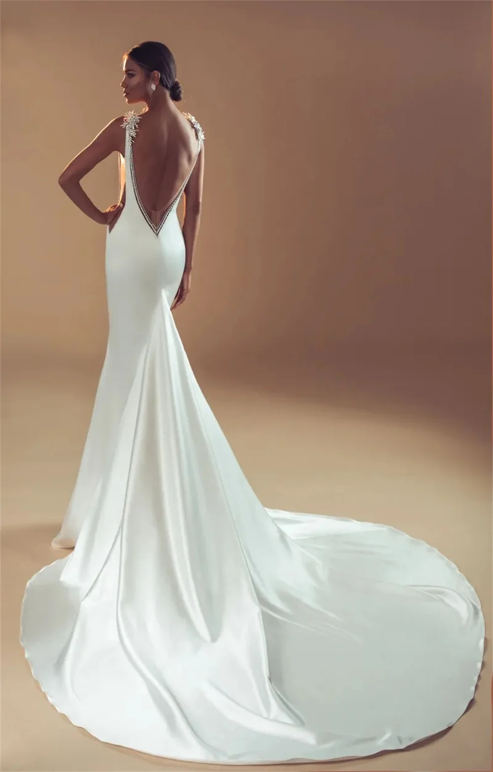 Special Detachable Cape Wedding Dress Women Sexy Backless Sleeveless Mermaid Satin Bride Gown Vestidos De Novia 2024 Party Dress