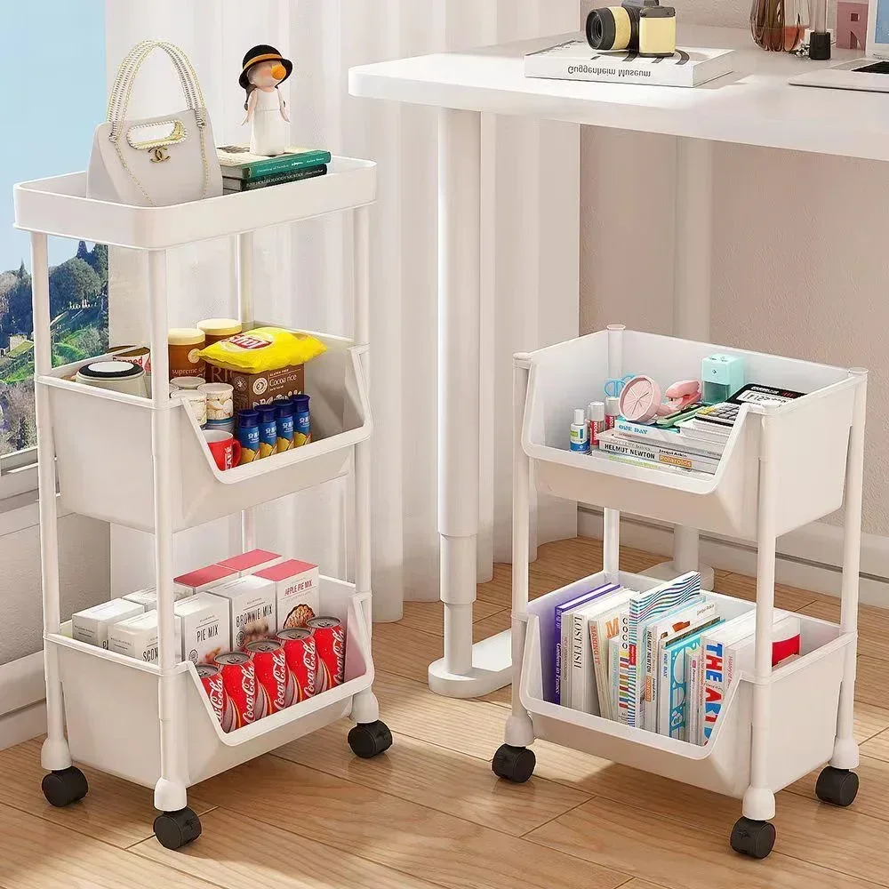 Trolley Bookshelf Portable Movable Toy Storage Rack Household Large Capacity Display Cabinet Simple Corner Bookshelf with Wheels